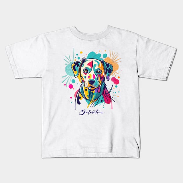 Modern Abstract Dalmatian dog Colorful Linerart Kids T-Shirt by Tintedturtles